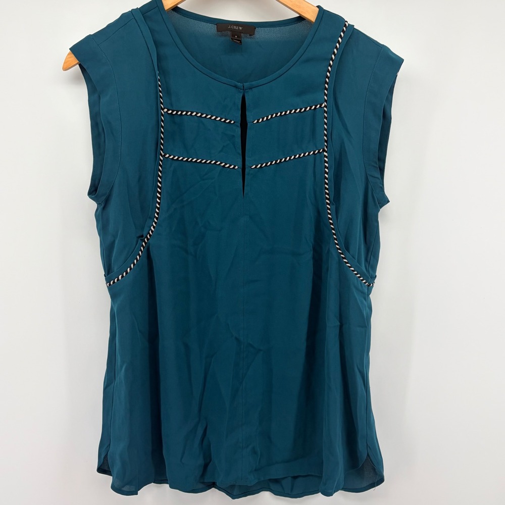 J.Crew Blouse Top Teal Blue Rope Trim Keyhole Neck Sleeveless Womens Size 2